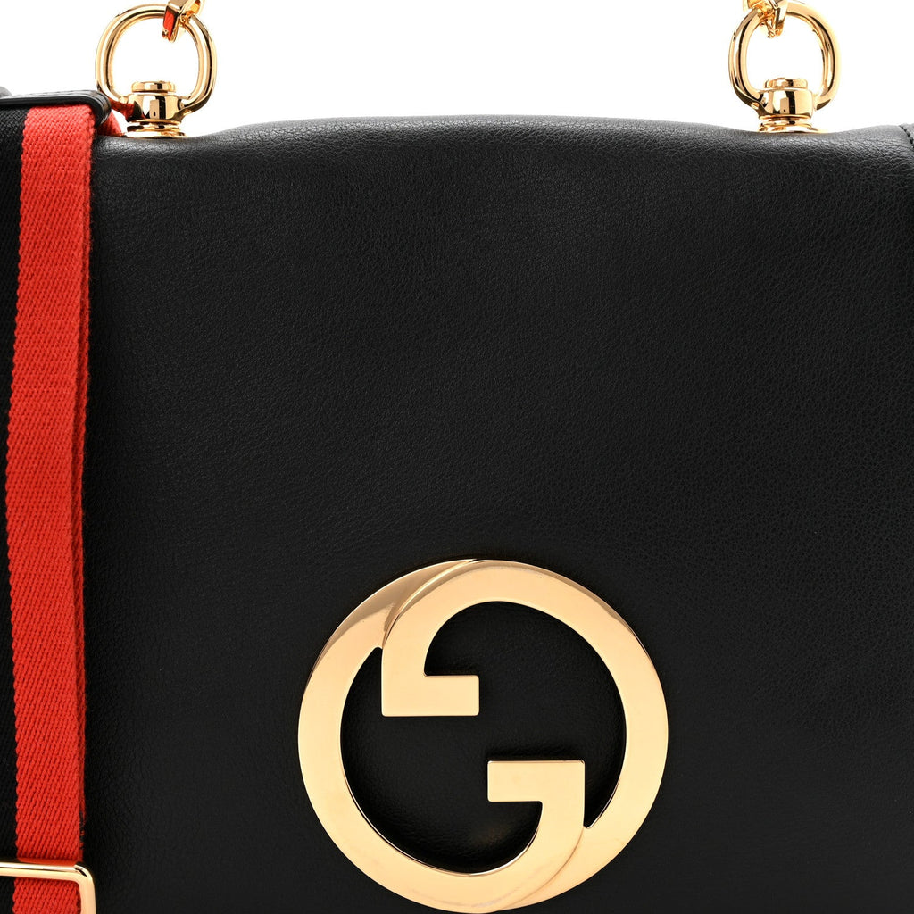 Gucci Roxy Calfskin Web Medium Studded Blondie Shoulder Flap Bag Black