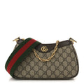 Gucci GG Supreme Monogram Textured Dollar Calfskin Web Small Ophidia GG Handbag Beige Ebony New Acero