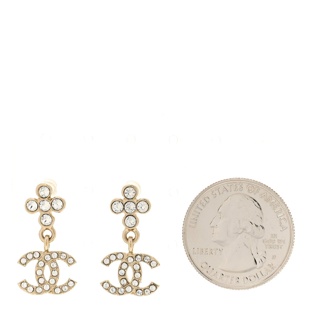 Crystal CC Cross Drop Earrings Gold