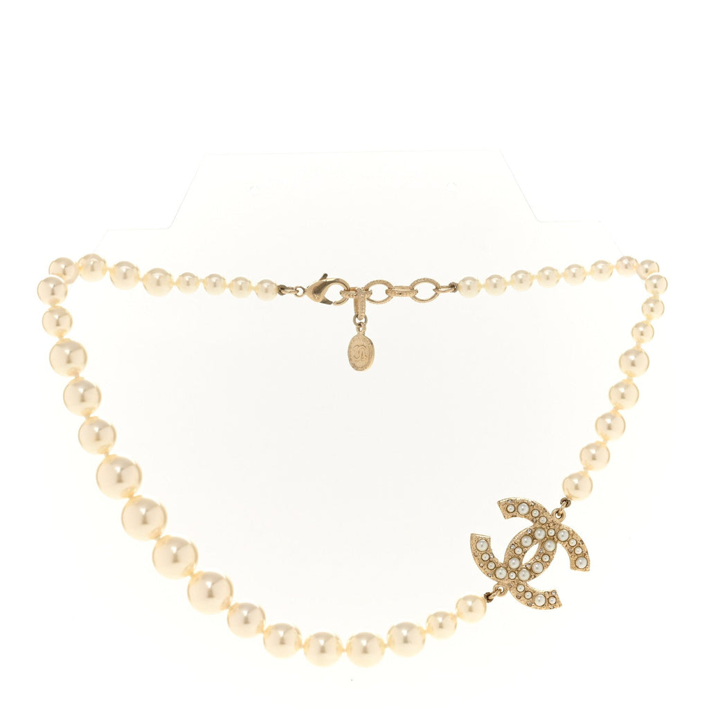 Pearl CC 100th Anniversary Necklace Light Gold