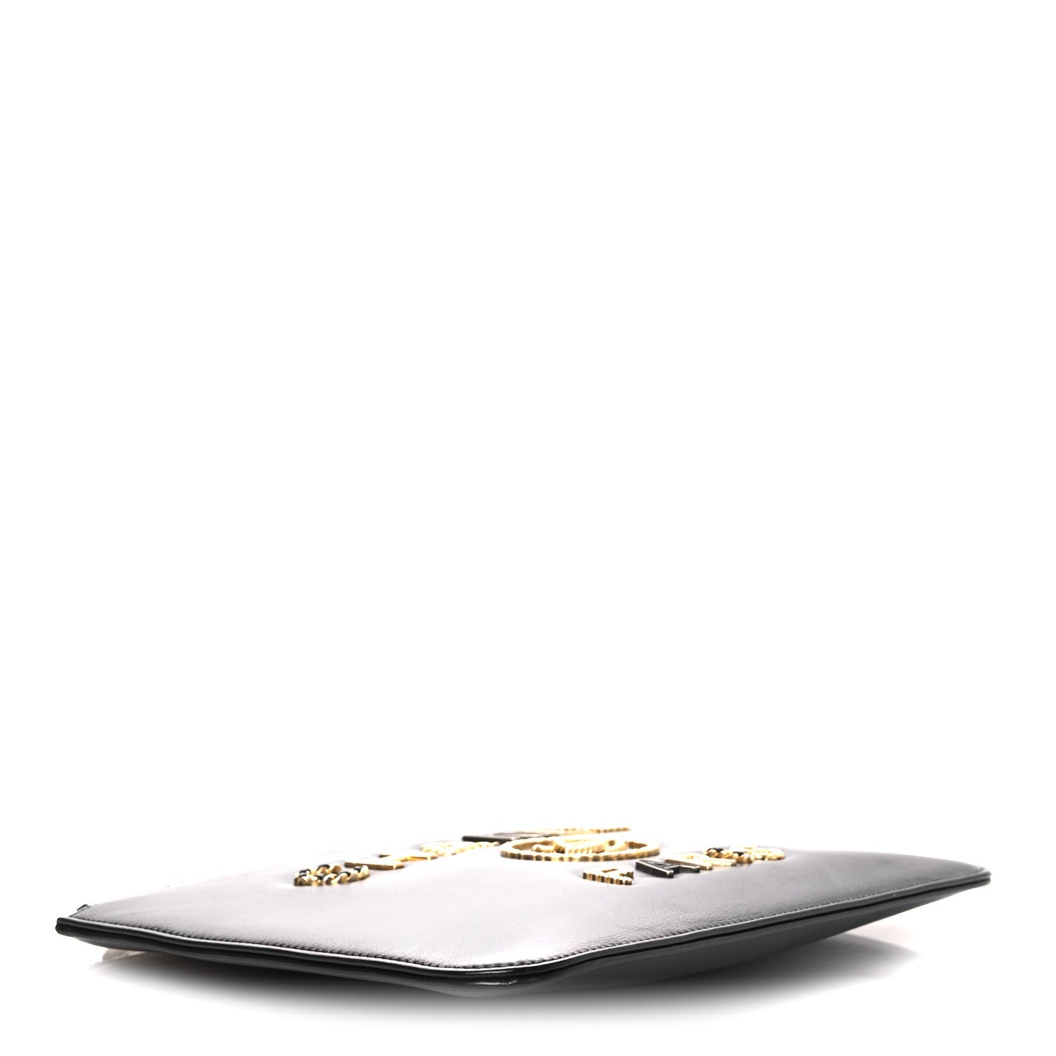 Chanel Shiny Calfskin Crystal Pearl Logo Cosmetic Case Black