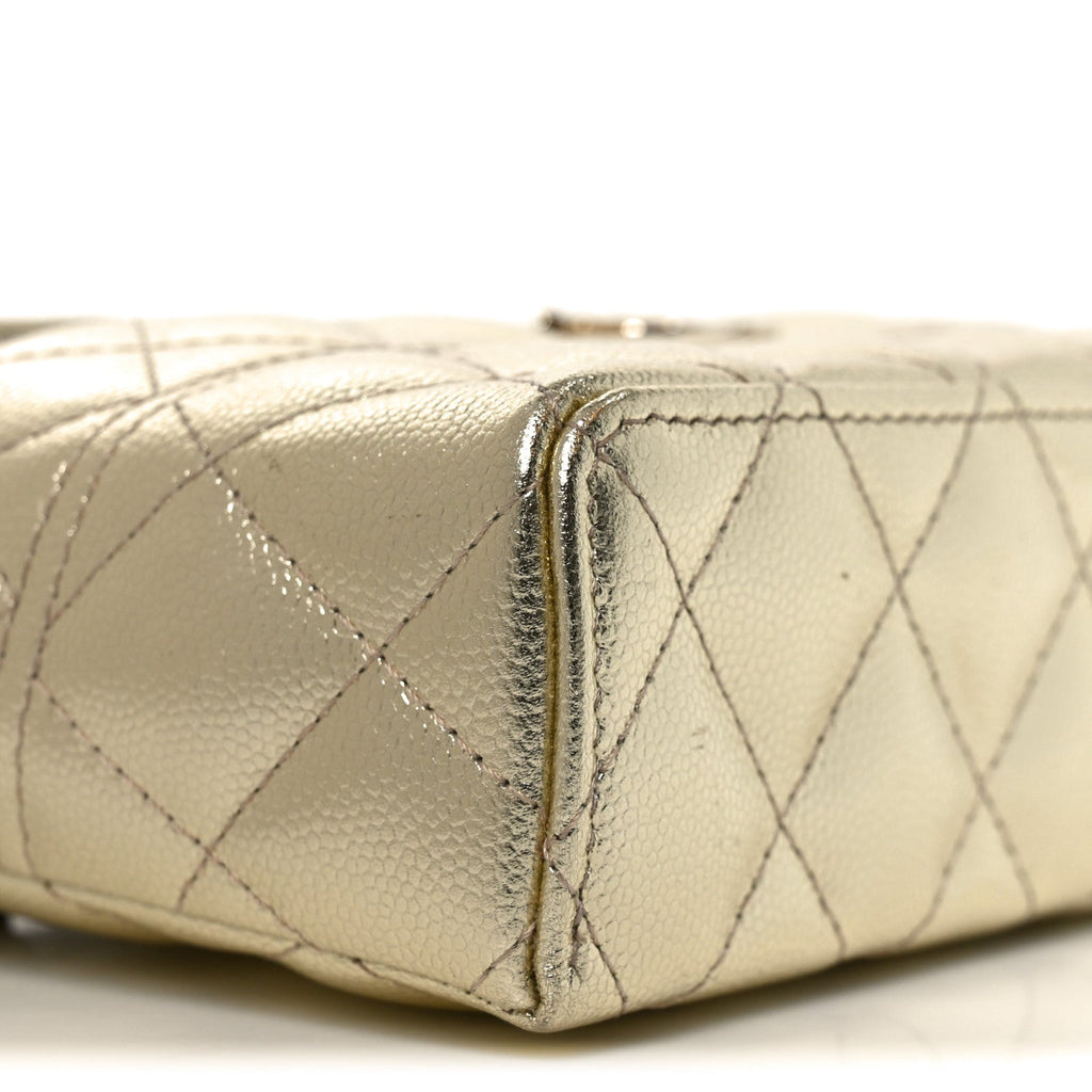 Chanel Metallic Caviar Quilted Trendy Handle Slim Vanity Light Golden