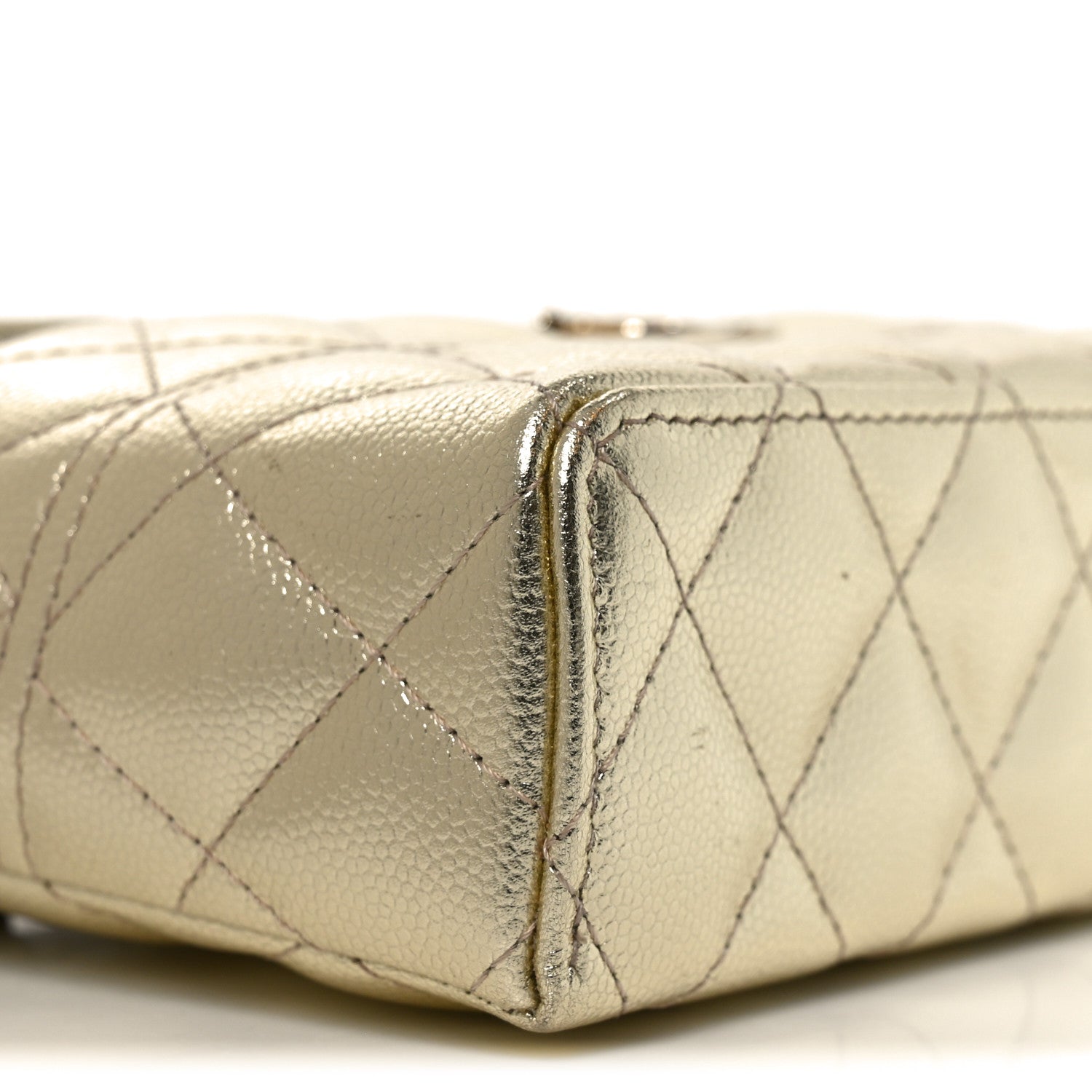 Chanel Metallic Caviar Quilted Trendy Handle Slim Vanity Light Golden