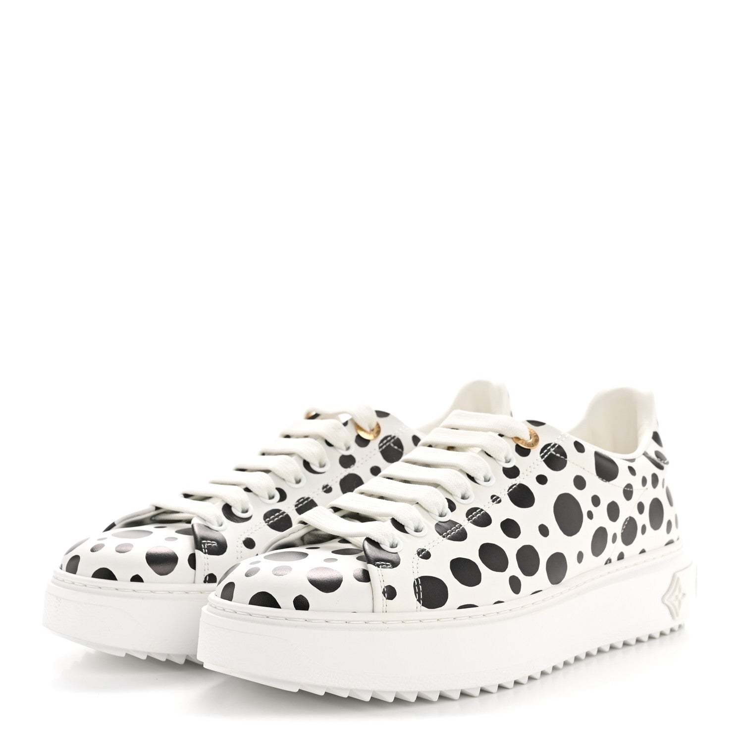 Louis Vuitton LV X YK Calfskin Printed Infinity Dots Time Out Sneakers 38 White
