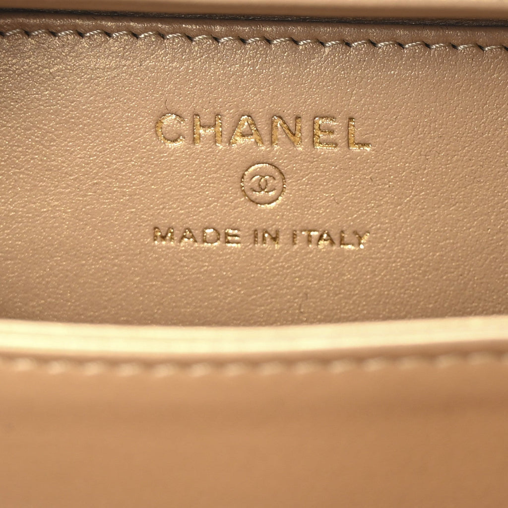 Chanel Lambskin Metal Quilted Extra Mini Vanity Case With Chain Black Gold