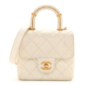 Chanel Lambskin Handle Crush Top Handle Flap Bag White