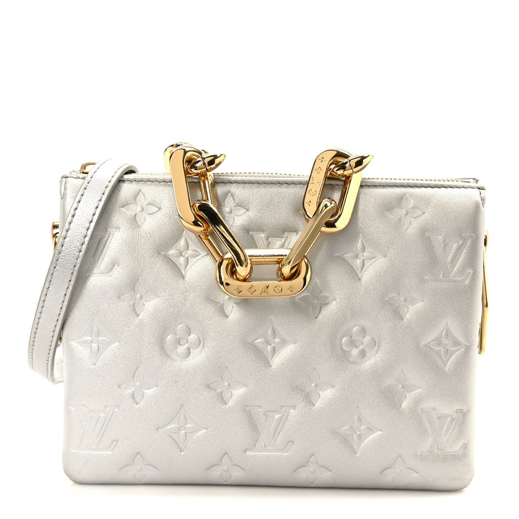 Louis Vuitton Metallic Lambskin Embossed Monogram Coussin BB Silver