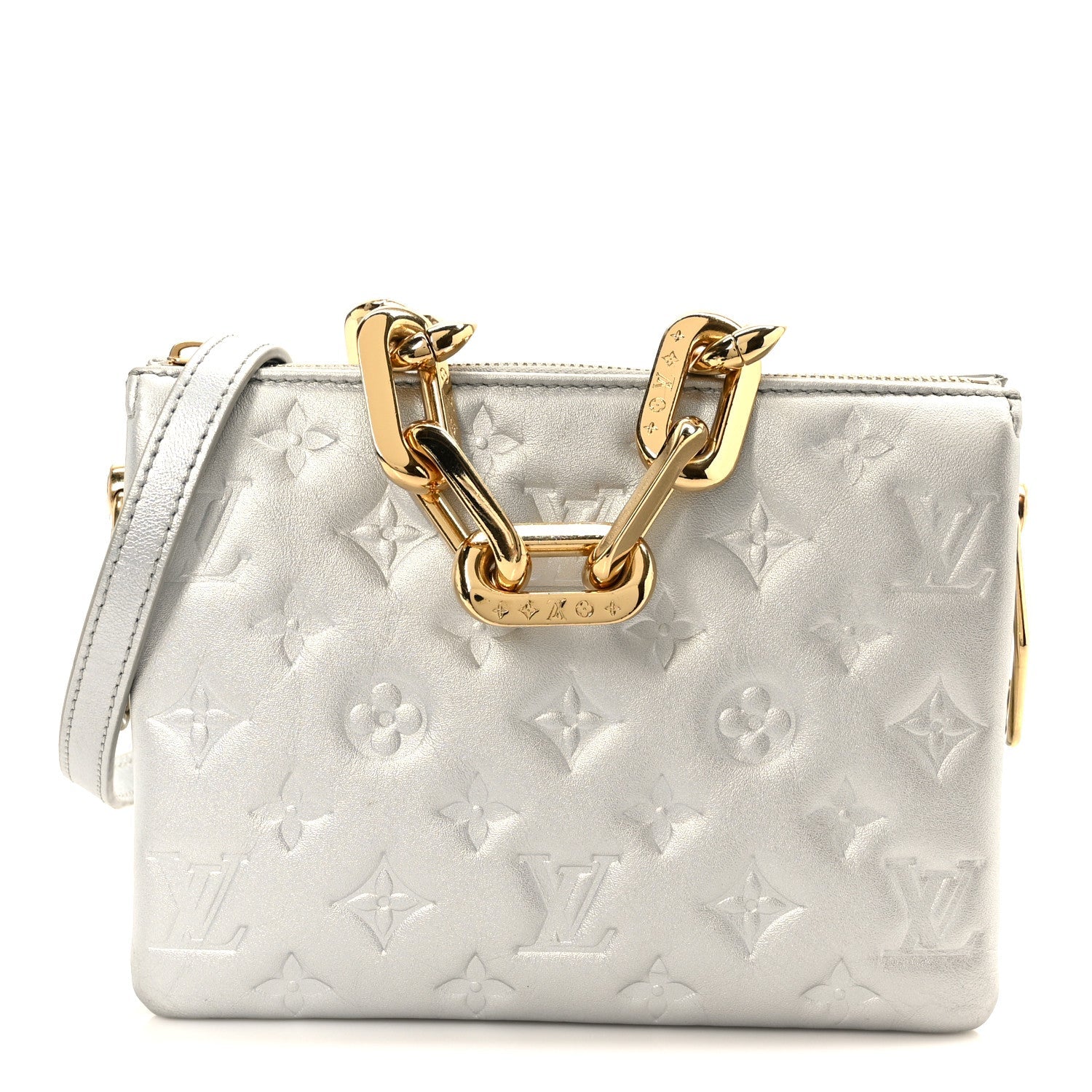 Louis Vuitton Metallic Lambskin Embossed Monogram Coussin BB Silver