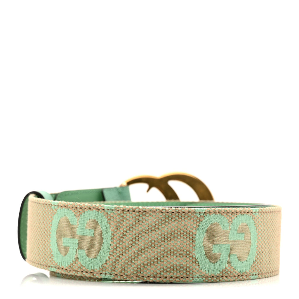 Gucci Monogram Jumbo GG Textured Dollar Calfskin Double G 75 30 Belt Mint Green