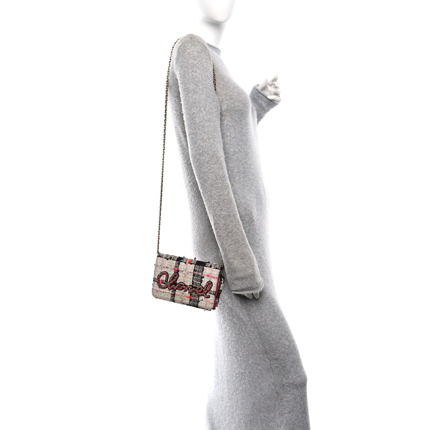 Chanel Tweed Calfskin Signe Wallet On Chain WOC Black Pink Orange
