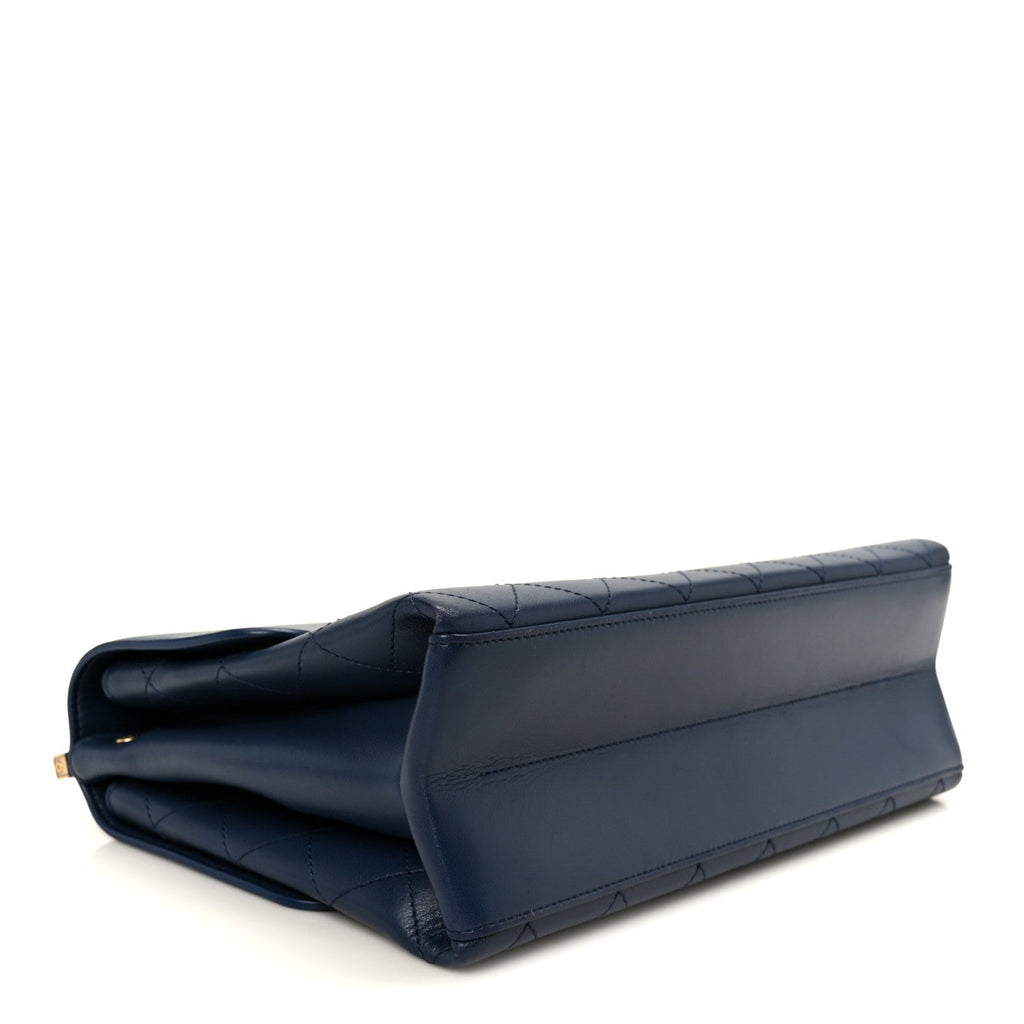 Chanel Lambskin Stitched Coco Luxe Medium Flap Blue