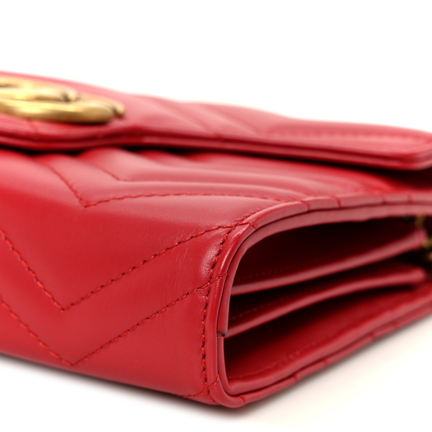 Gucci Calfskin Matelasse GG Marmont Chain Wallet Hibiscus Red