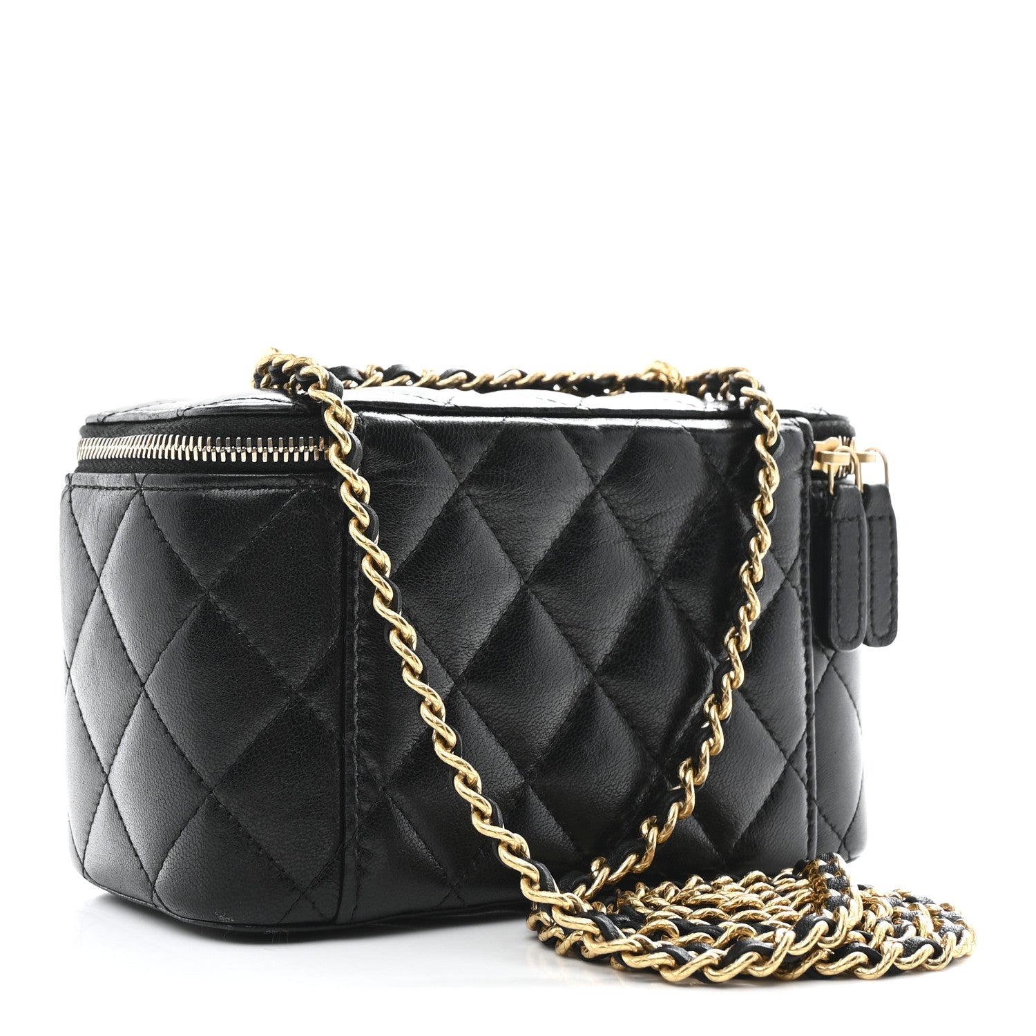 Chanel Lambskin Quilted Small CC Dynasty Vanity Case With Chain Black