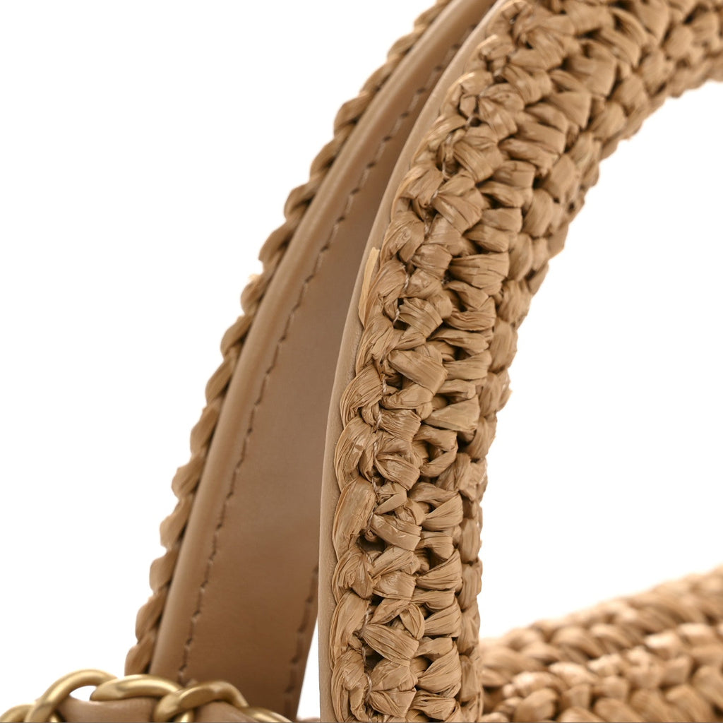 Chanel Braided Raffia Nano Kelly Flap Bag Dark Beige