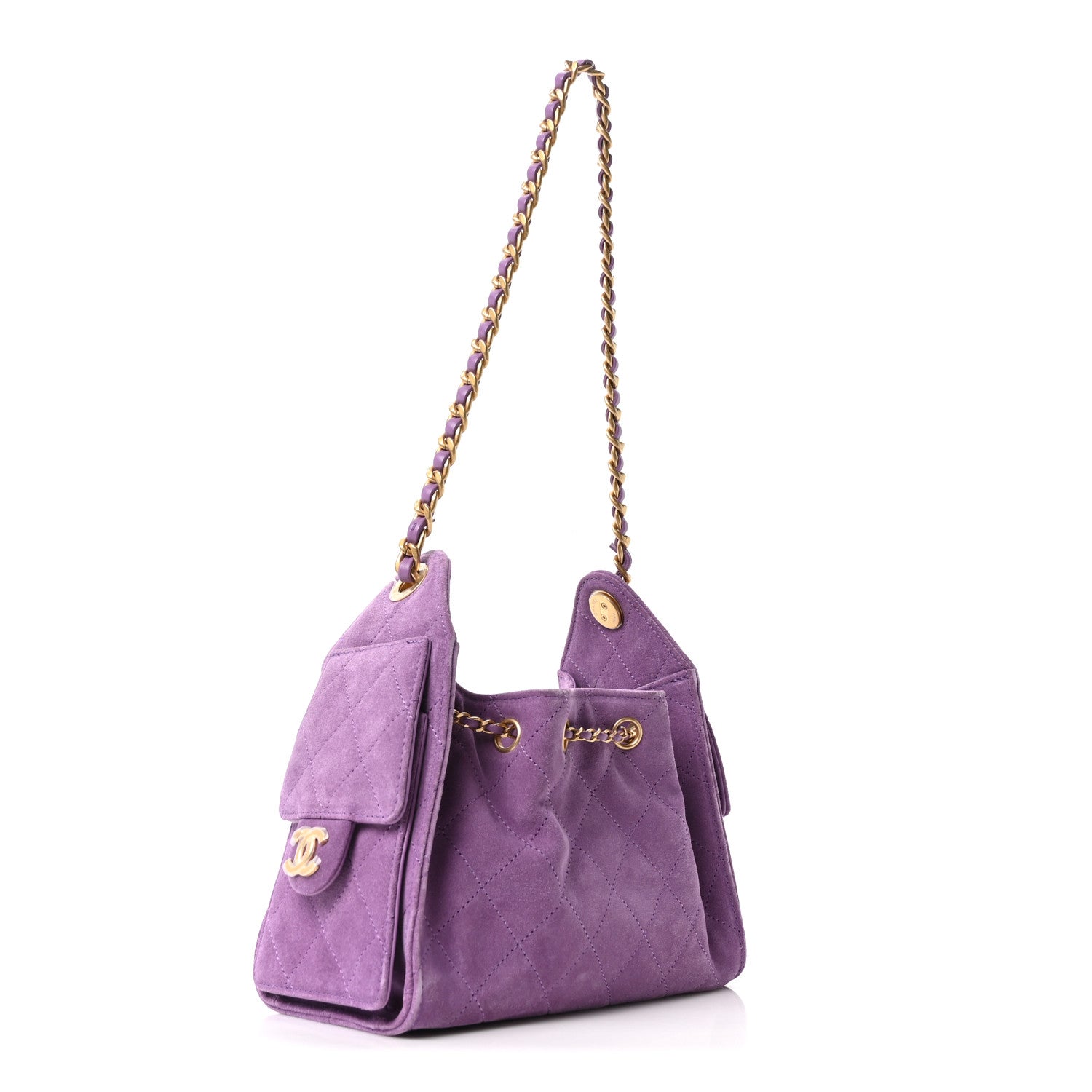 Chanel Suede Quilted Mini Chanel 25 Handbag Purple