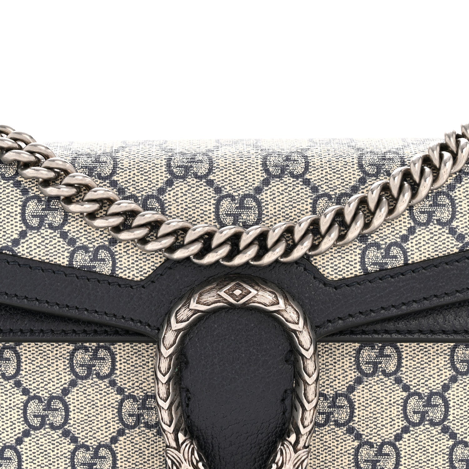 Gucci GG Supreme Monogram Textured Dollar Calfskin Small Rectangular Dionysus Shoulder Bag Beige Blue