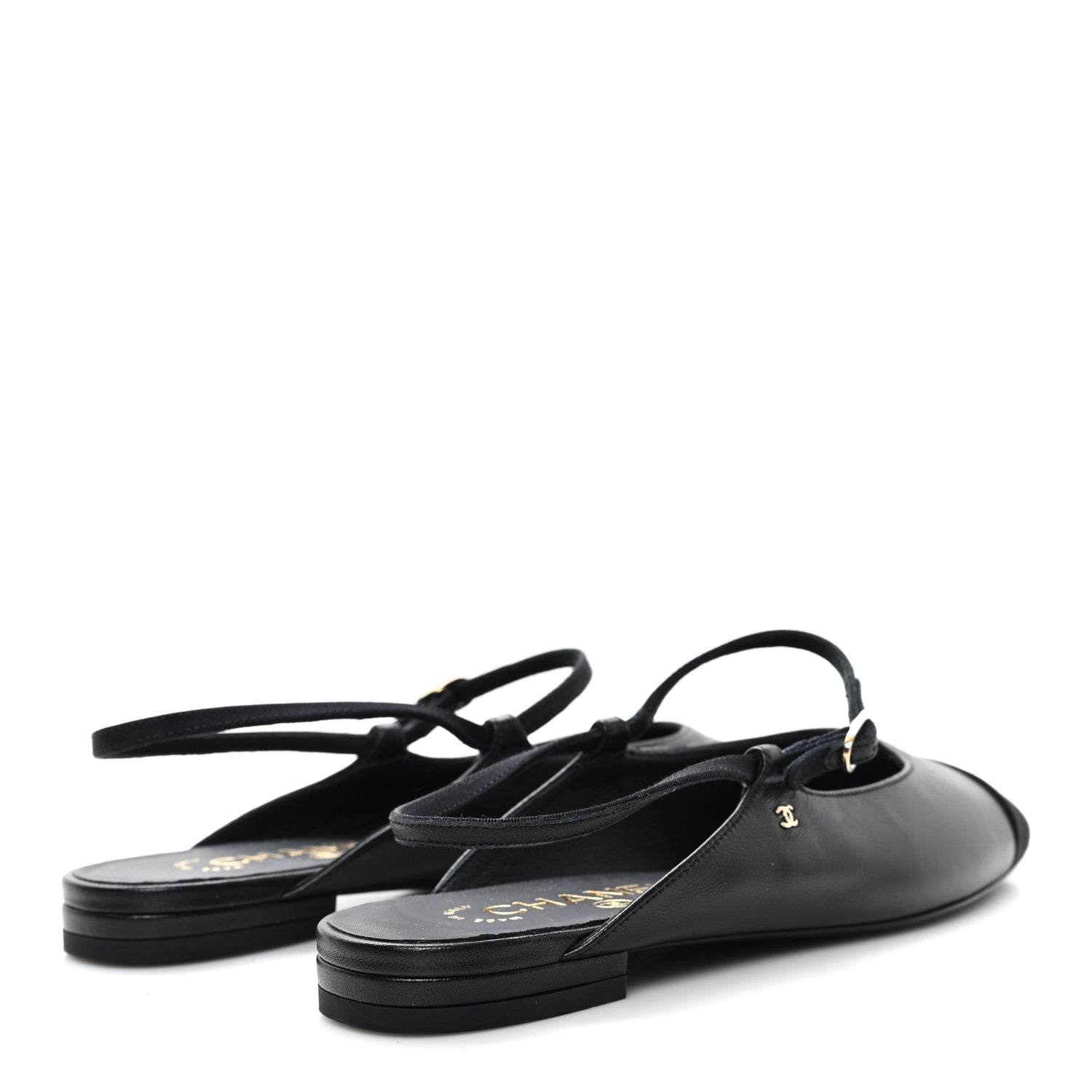Lambskin Grosgrain Rounded Toe CC Slingback Flats 36.5 Black