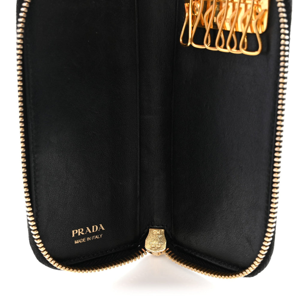 Prada Vitello Move Zip Around 6 Key Holder Black