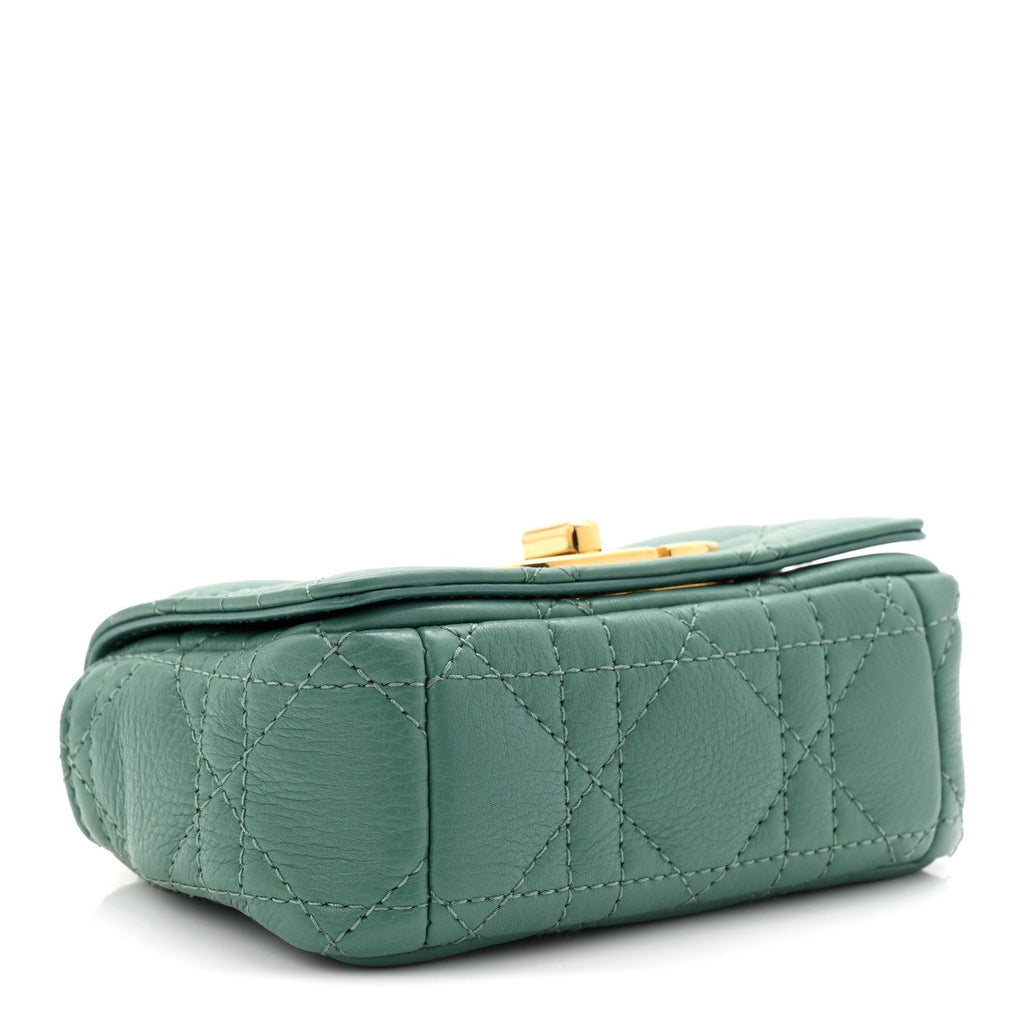 Christian Dior Supple Calfskin Cannage Micro Caro Bag Vert Tundra