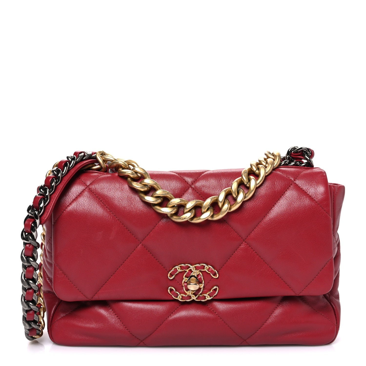 Chanel Goatskin Quilted Large Chanel 19 Flap Red