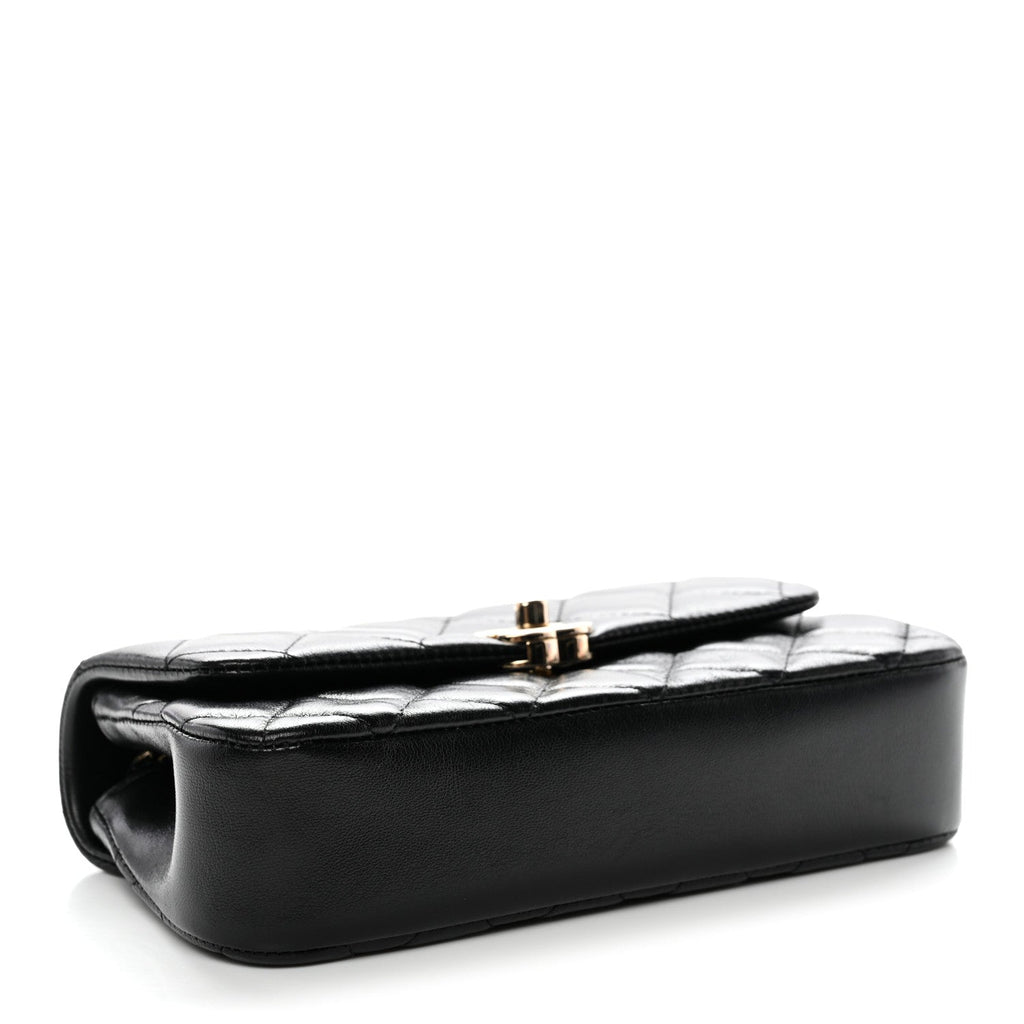 Chanel Lambskin Quilted Rectangular Phone Holder Clutch With Chain Black