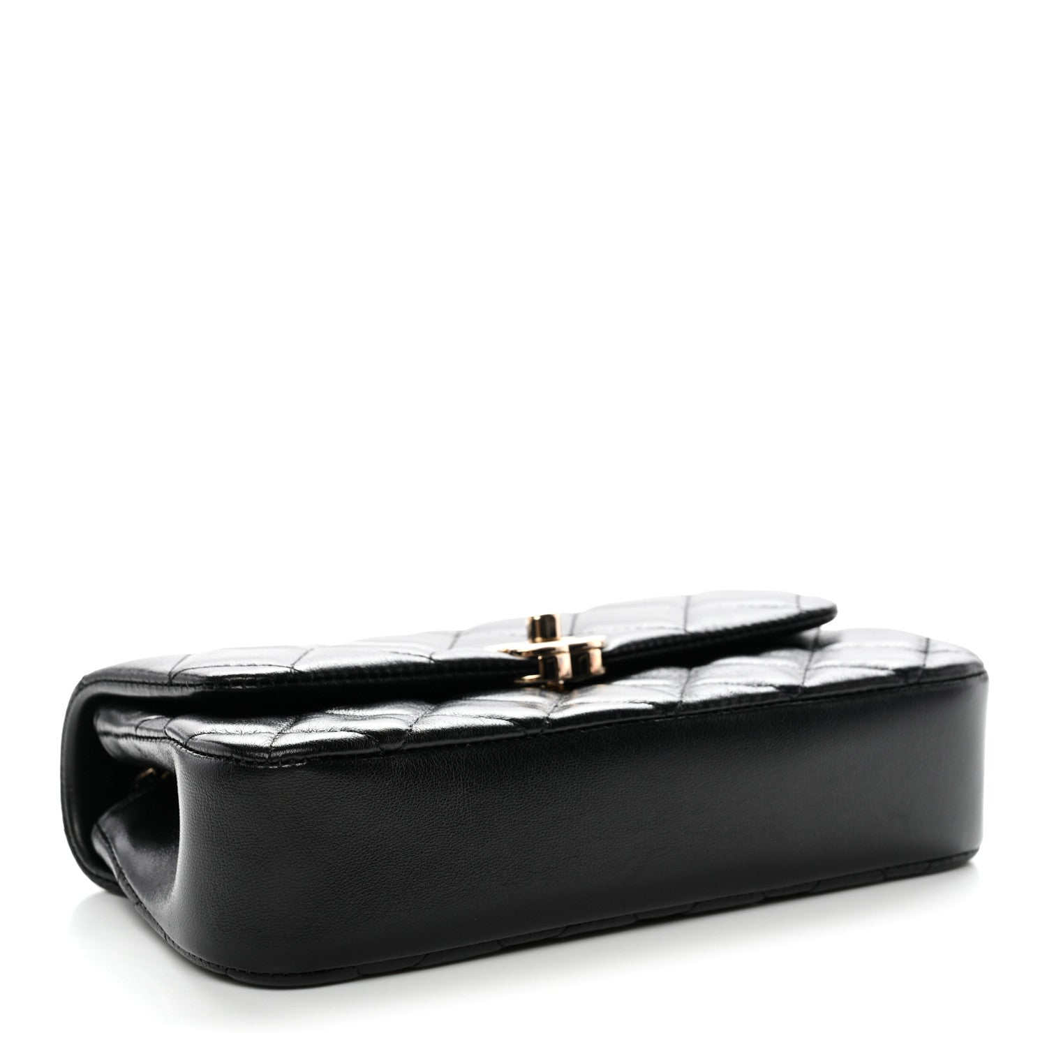 Chanel Lambskin Quilted Rectangular Phone Holder Clutch With Chain Black