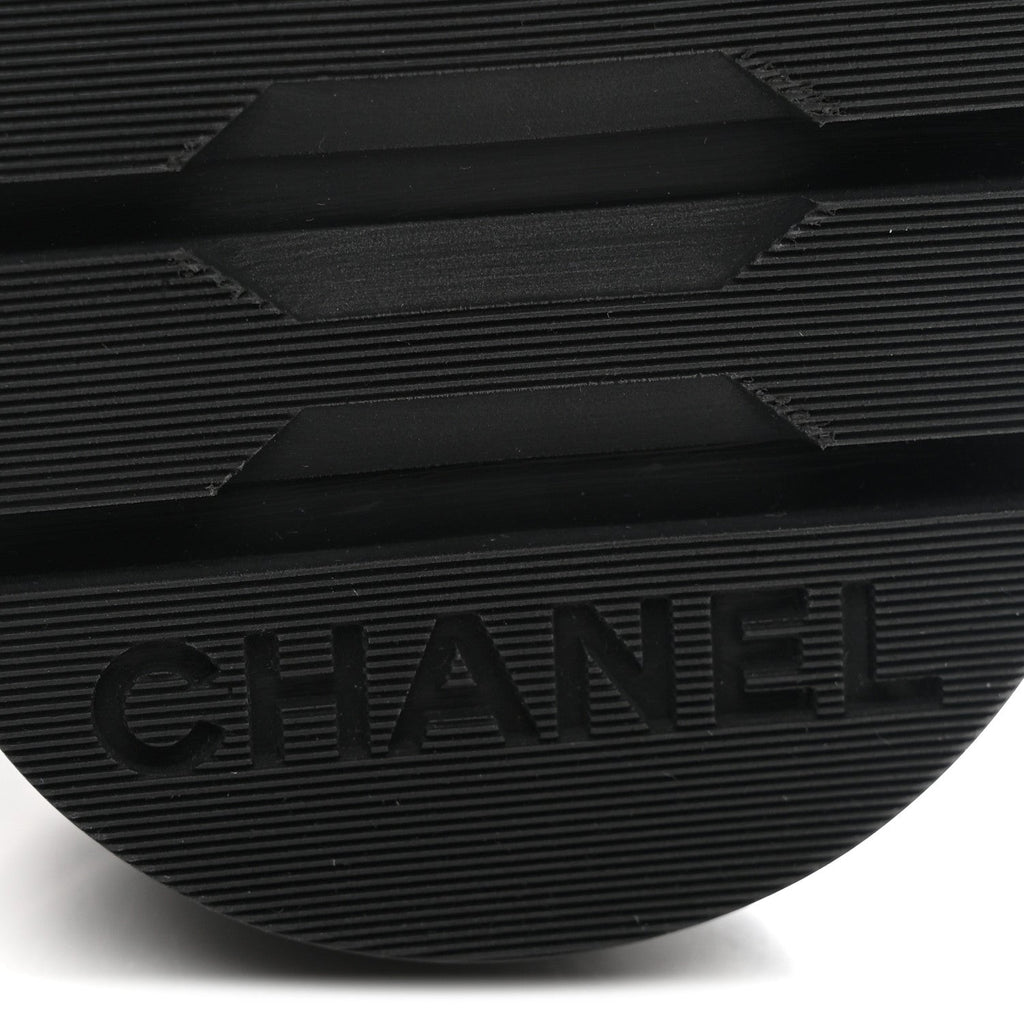 Chanel Shiny Calfskin Quilted Lace Up Combat Boots 36.5 Black