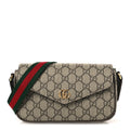 Gucci GG Supreme Monogram Textured Dollar Calfskin Web Mini Ophidia Envelope Shoulder Bag Beige Ebony New Acero