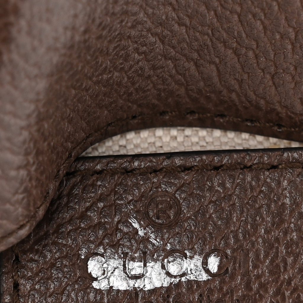 Gucci GG Supreme Monogram Textured Dollar Calfskin Blondie Card Case Wallet with Strap Beige Ebony New Acero