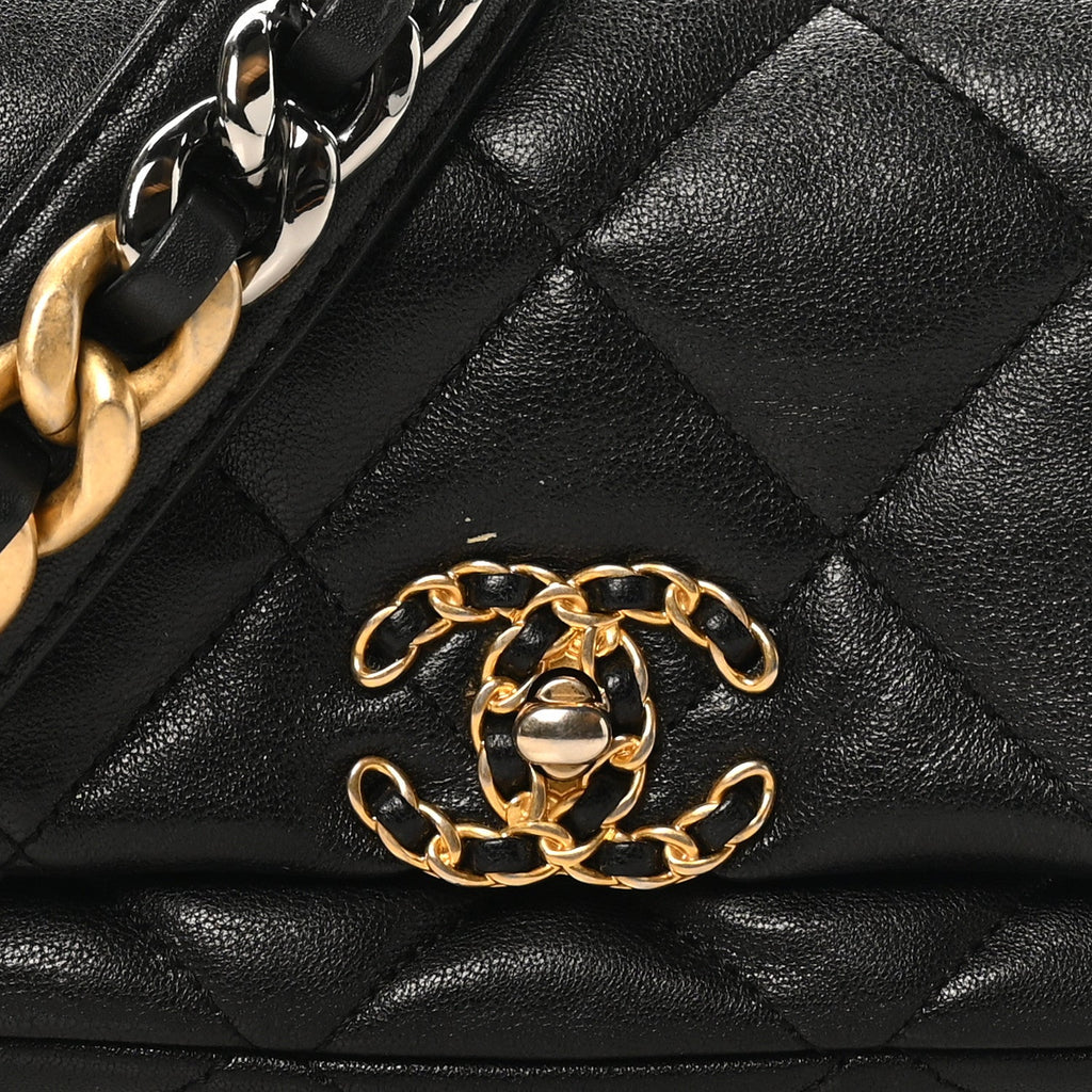 Chanel Goatskin Quilted Chanel 19 Waist Bag Black