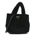 Prada Shearling Nappa Triangle Quilted Patchwork System Tote Black