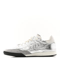 Laminated Calfskin Suede Quilted Womens CC Sneakers 38 Silver White Gray