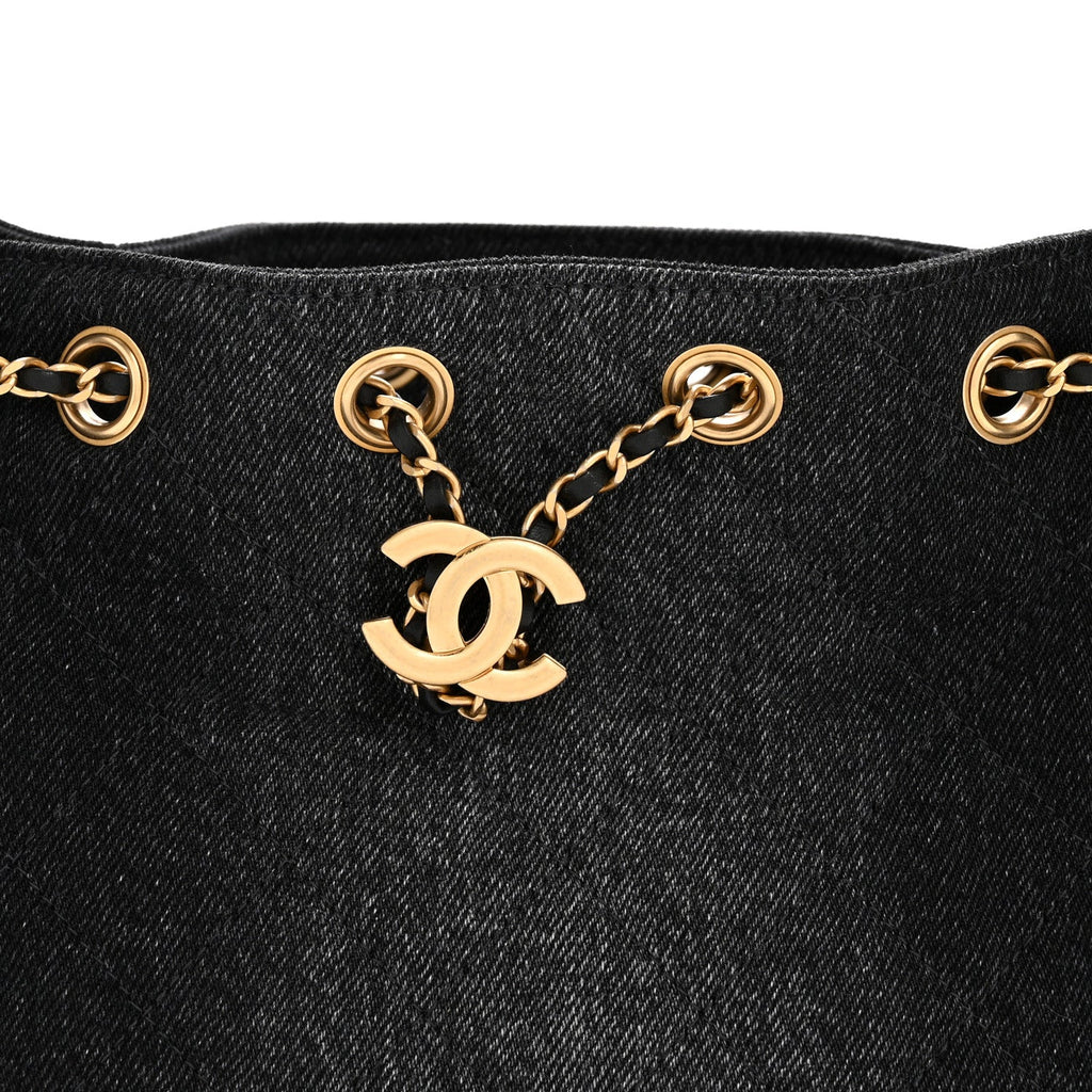 Chanel Washed Denim Quilted Mini Chanel 25 Handbag Black