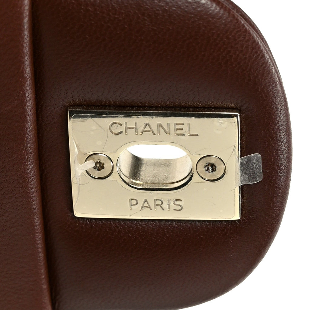 Chanel Lambskin Quilted Mini Top Handle Rectangular Flap Dark Brown