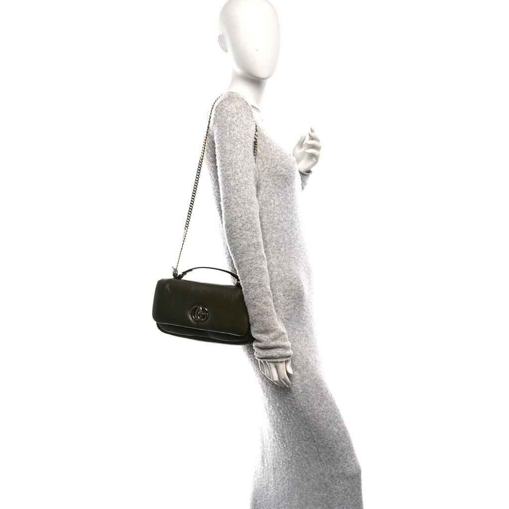 Gucci Lambskin Mini GG Milano Top Handle Shoulder Bag Green