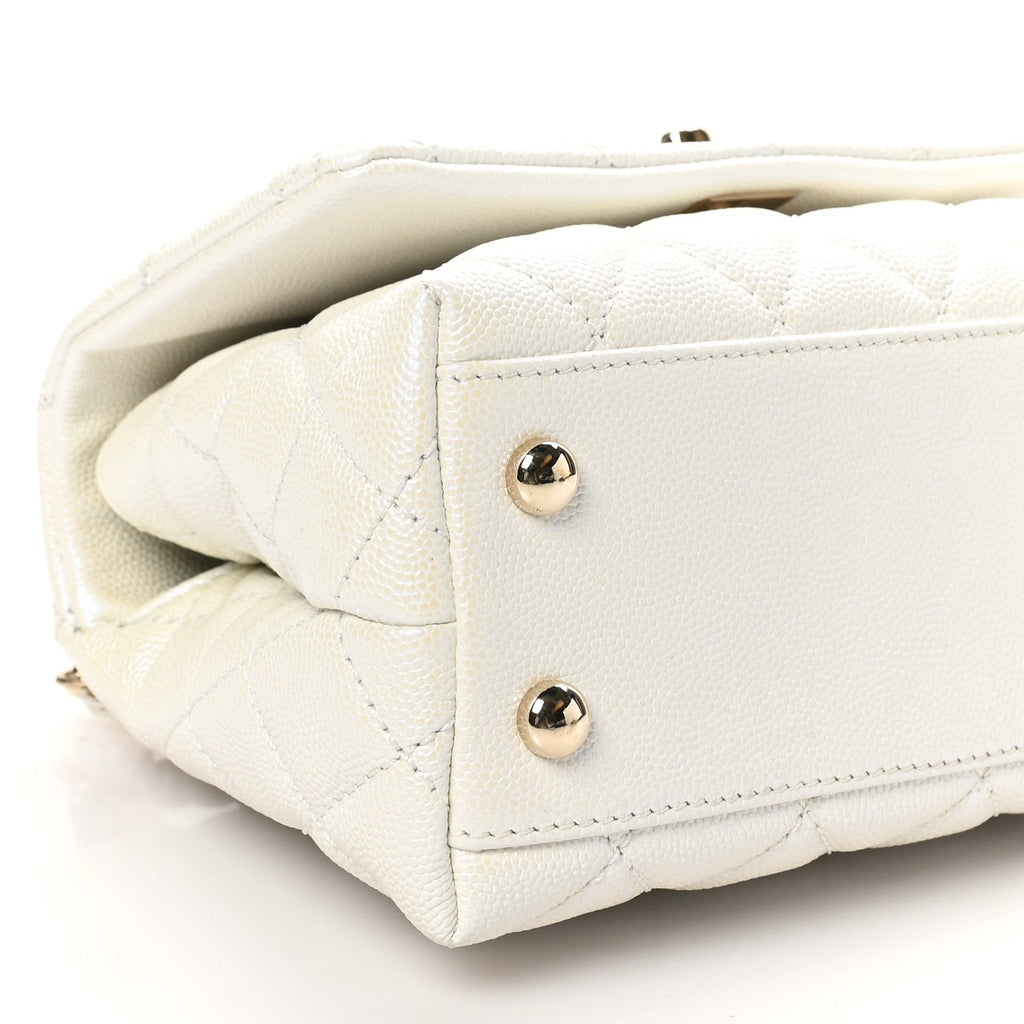 Chanel Iridescent Caviar Quilted Extra Mini Coco Handle Flap White