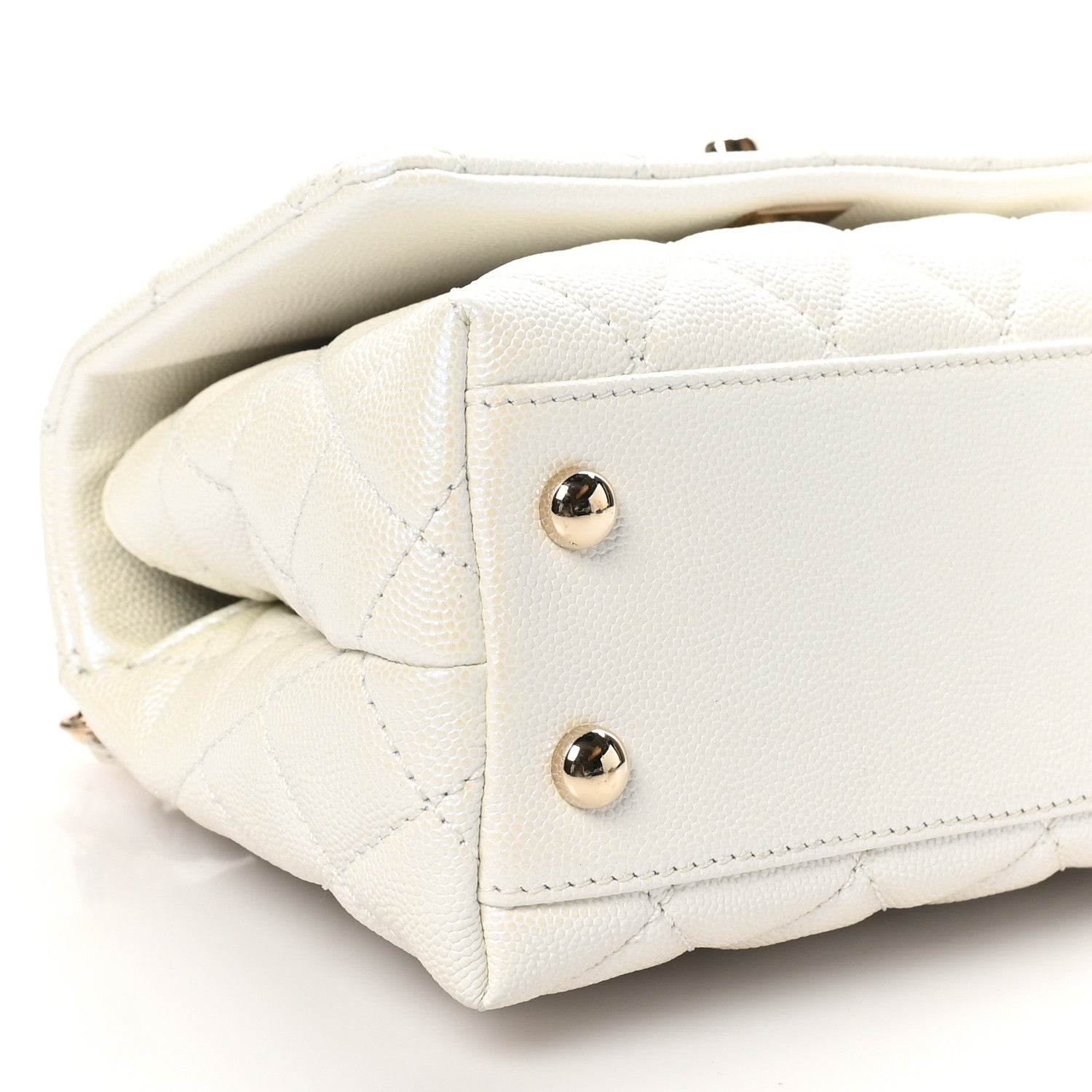 Chanel Iridescent Caviar Quilted Extra Mini Coco Handle Flap White