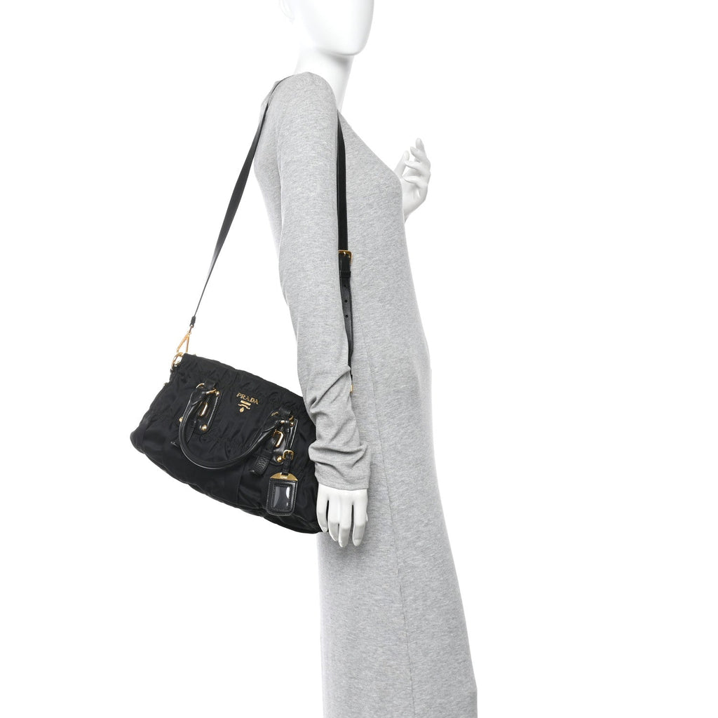 Prada Tessuto Nylon Gaufre Shopping Satchel Black