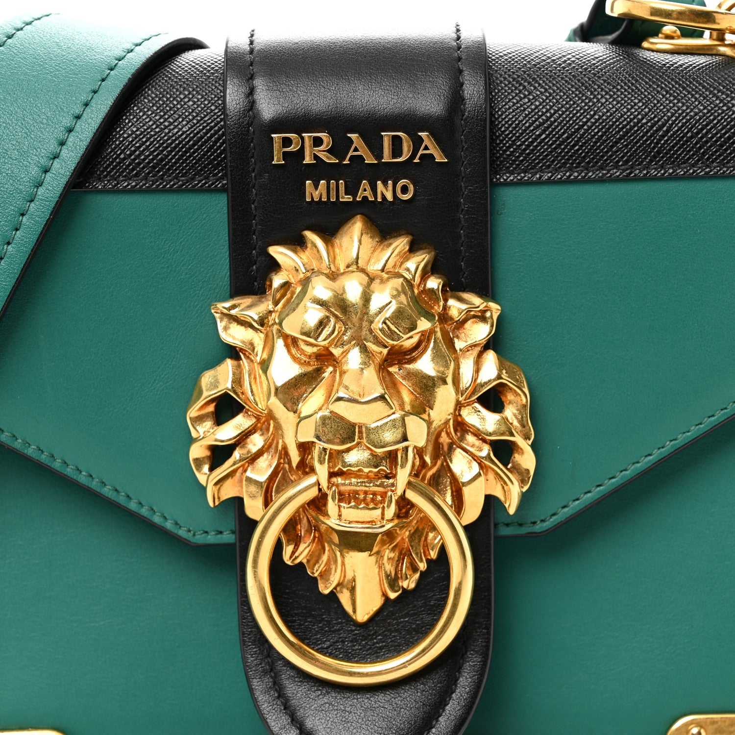 Prada Antic Soft Saffiano Lions Head Cahier Shoulder Bag Assenzio Black