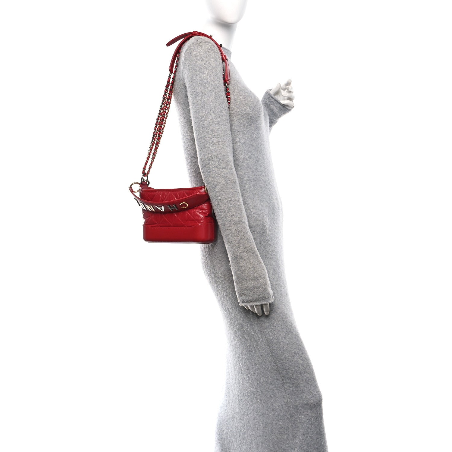 Chanel Aged Calfskin Quilted Small Gabrielle Logo Hobo Red