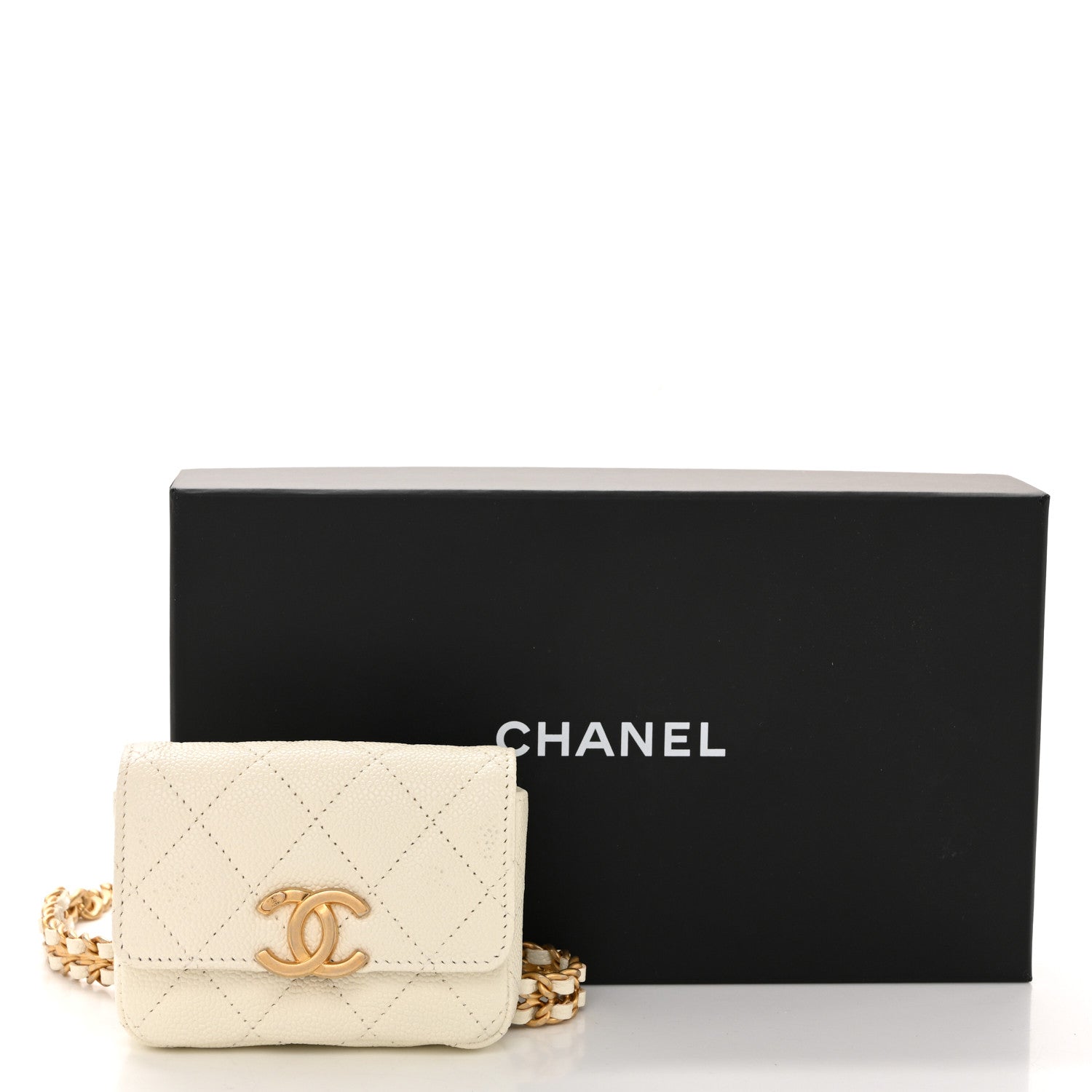 Chanel Shiny Caviar Quilted Chain Melody Belt Bag White