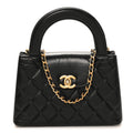 Chanel Shiny Aged Calfskin Quilted Nano Kelly Shopper Black