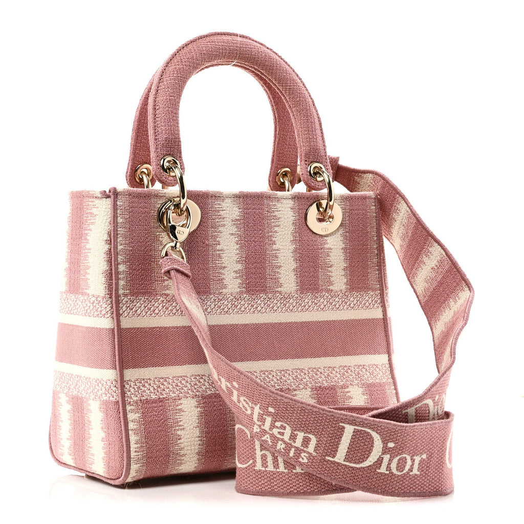 Christian Dior Canvas Medium D-Stripes Lady D-Lite Pink