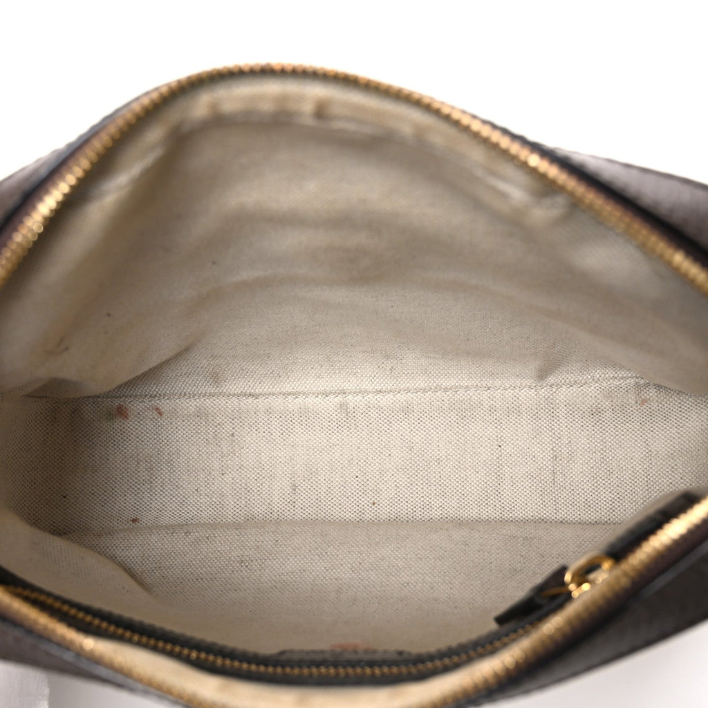 Gucci Monogram Jumbo GG Textured Dollar Calfskin Web Messenger Shoulder Bag Camel Ebony New Acero