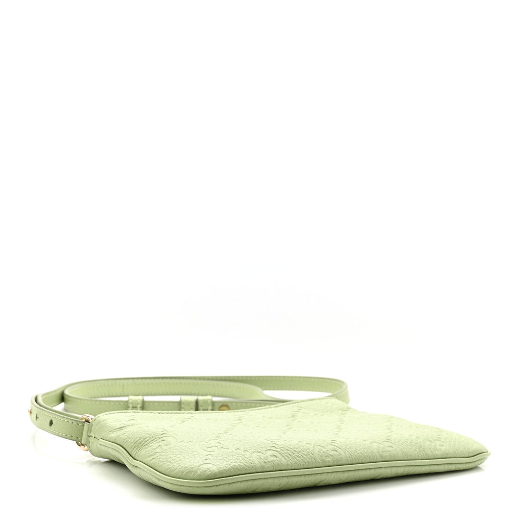 Gucci GG Grainy Calfskin Emblem Super Mini Shoulder Bag Sage Leaf