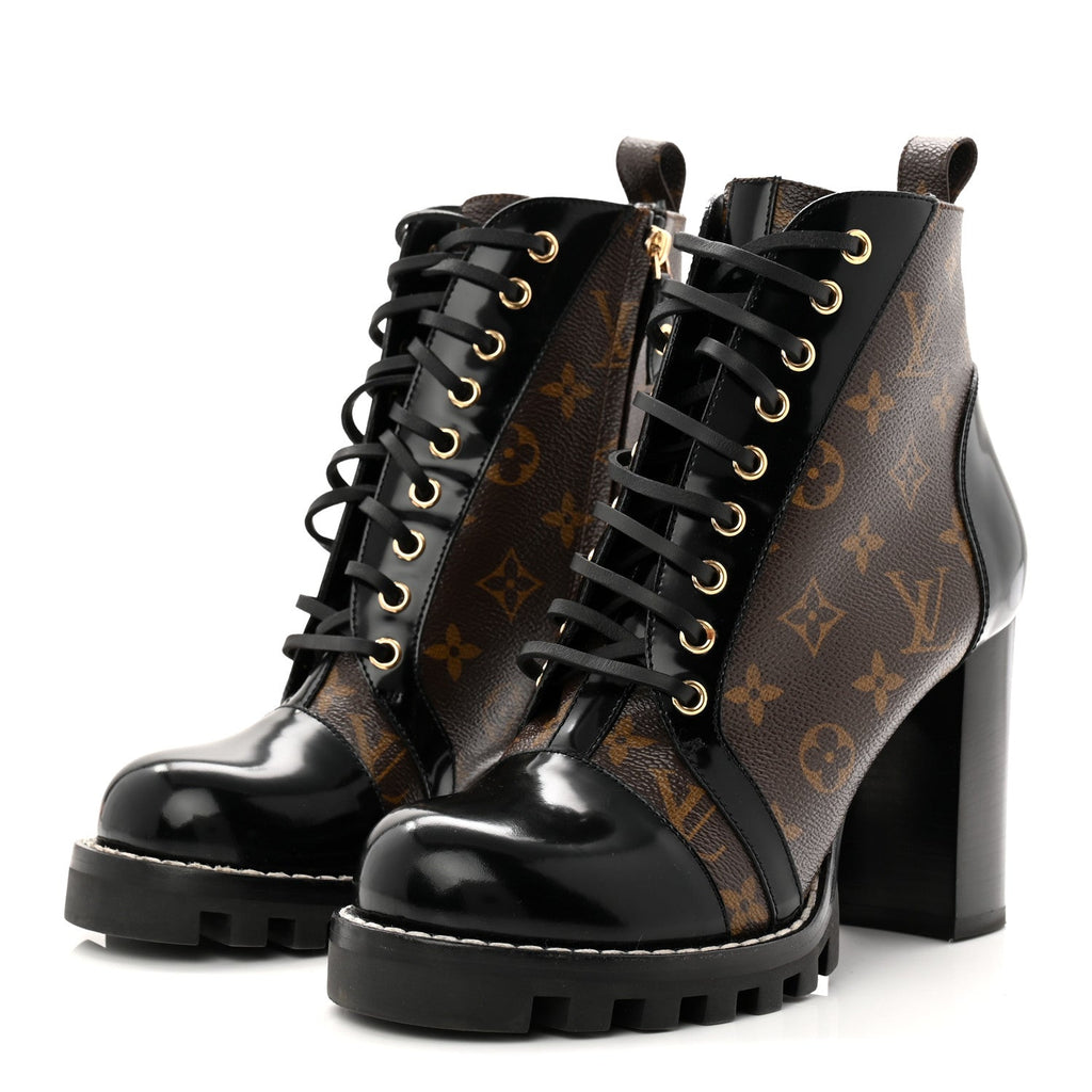 Louis Vuitton Patent Calfskin Monogram Star Trail Ankle Boots 40 Black
