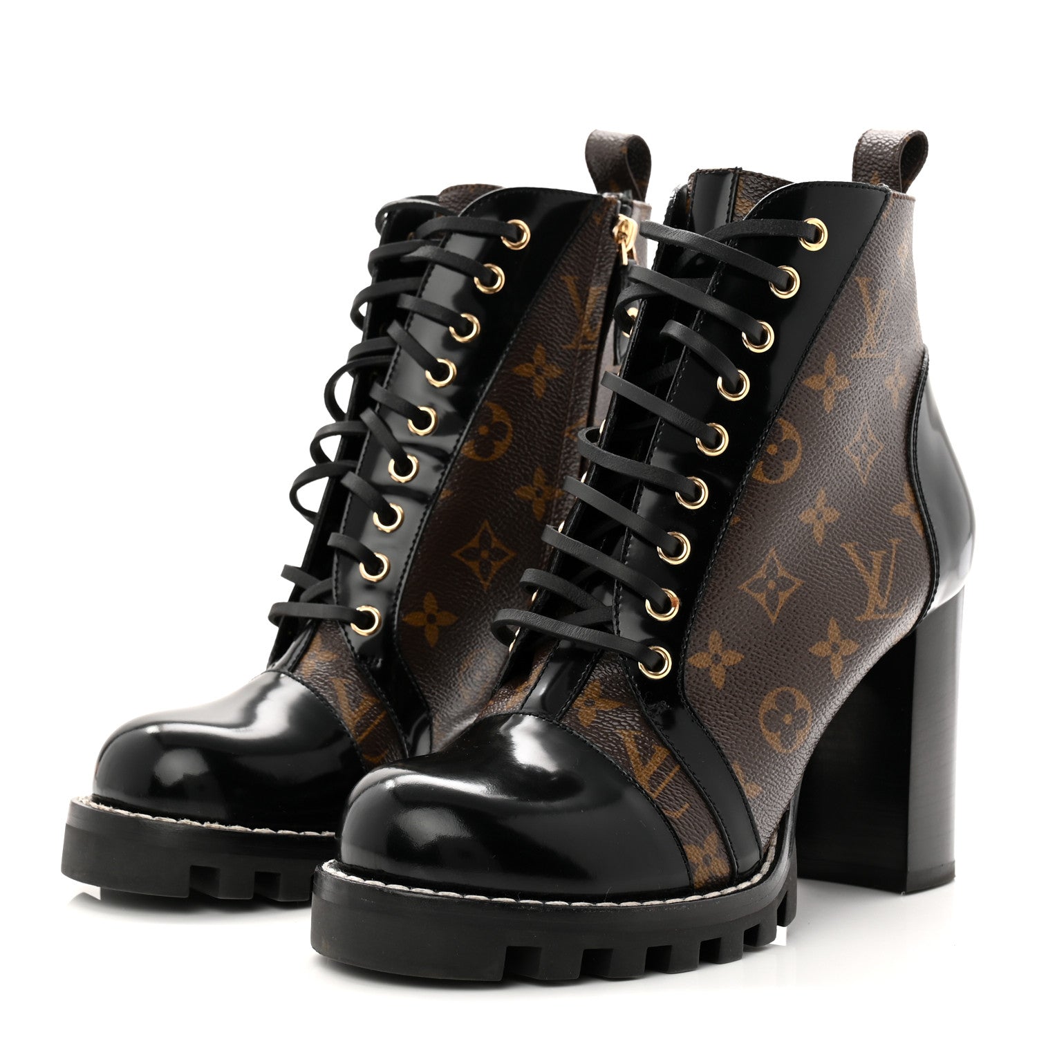Louis Vuitton Patent Calfskin Monogram Star Trail Ankle Boots 40 Black