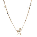 Metal Crystal Pearl Deer Pendant Necklace Green Black Gold
