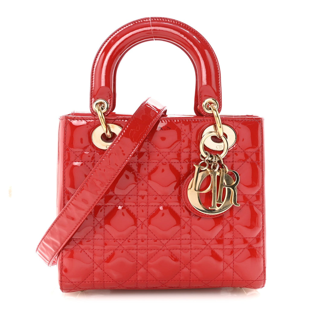 Christian Dior Patent Cannage Small Lady Dior Red