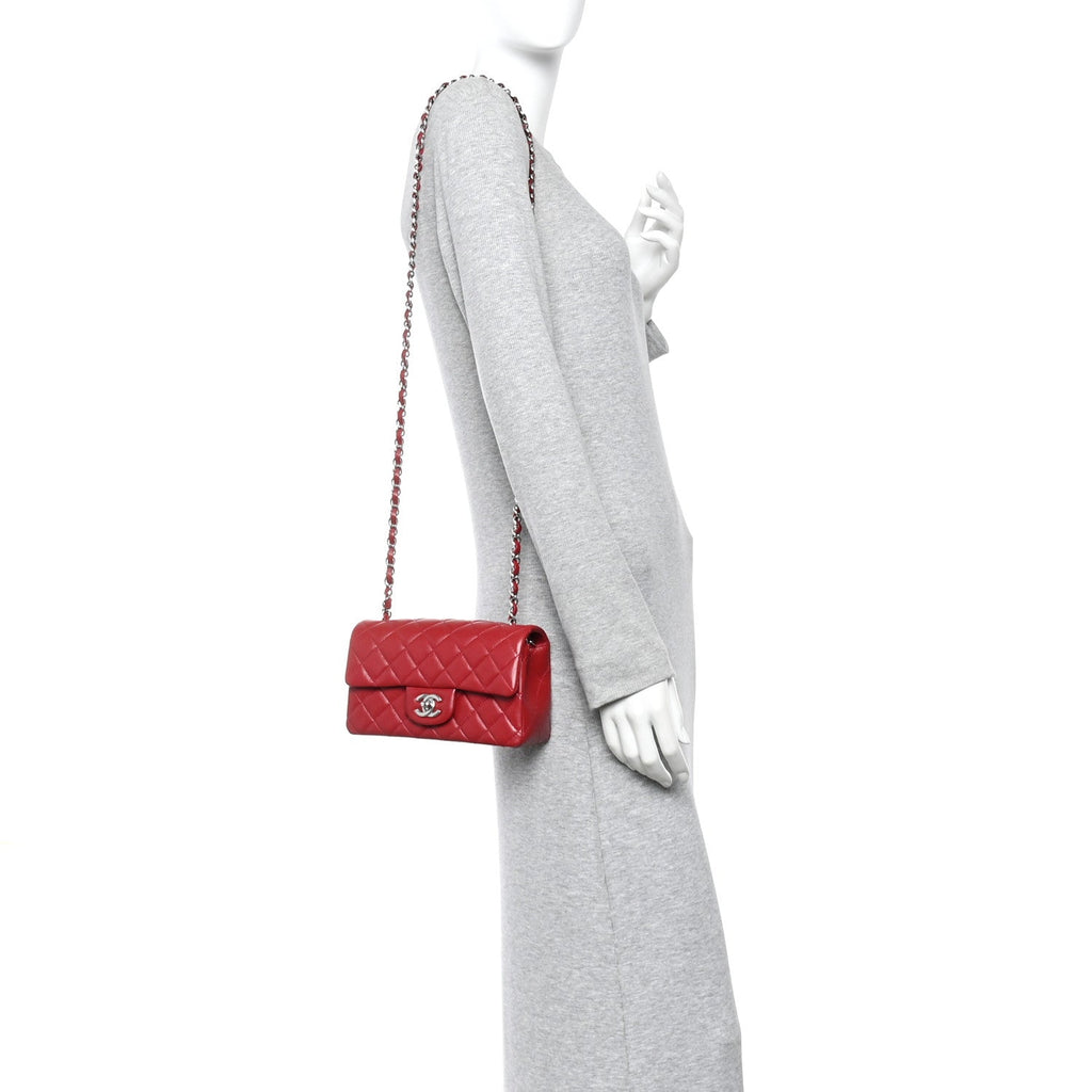 Chanel Lambskin Quilted Mini Rectangular Flap Red